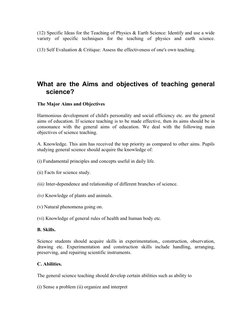 (12) Specific Ideas for the Teaching of Physics & Earth Science: Identify and use a wide 
variety  of  specific  techniques