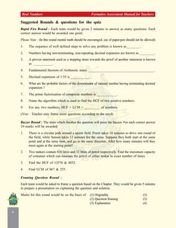 1
QWV
4
Real Numbers
Formative Assessment Manual for Teachers
Suggested Rounds & questions for the quiz
Rapid Fire Round : (D