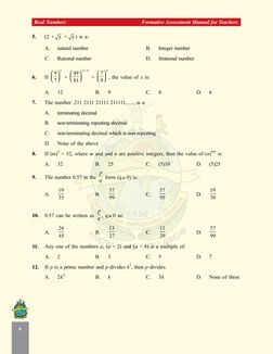 1
QWV
6
Real Numbers
Formative Assessment Manual for Teachers
5.
    LVD
$
QDWXUDOQXPEHU
%
,QWHJHUQXPEHU
&
5