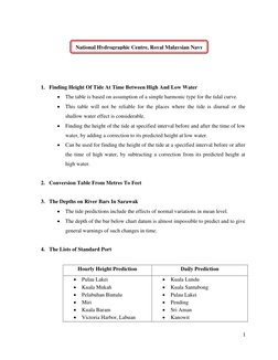 1 
 
 
 
 
 
 
1. Finding Height Of Tide At Time Between High And Low Water 
 The table is based on assumption of a simple h