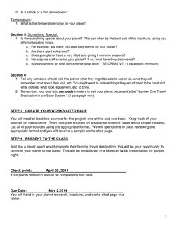 3 
2. Is it a thick or a thin atmosphere? 
Temperature:   
1. What is the temperature range on your planet?   
 
Section 5: