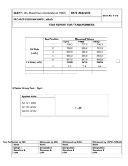 Transformer Test Report - HNPCL Project | PDF | Transformer ...