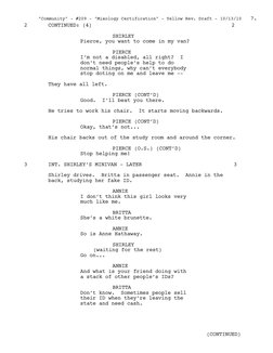 SHIRLEY
Pierce, you want to come in my van?
PIERCE
I’m not a disabled, all right?  I 
don’t need people’s help to do 
normal