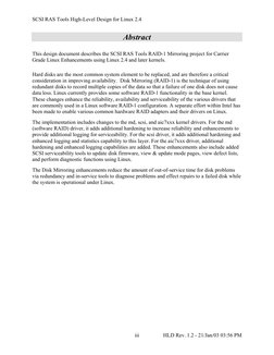 SCSI RAS Tools High-Level Design for Linux 2.4 
 
iii 
HLD Rev. 1.2 - 21/Jan/03 03:56 PM 
Abstract 
 
This design document de