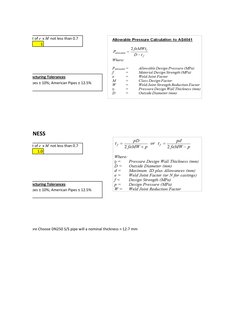 Product of e  x M  not less than 0.7
1
Manufacturing Tolerances
Aust Pipes ± 10%; American Pipes ± 12.5%
N WALL THICKNESS
Pro