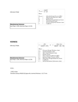 Seamless ASTM A312 TP304
Manufacturing Tolerances
Aust Pipes ± 10%; American Pipes ± 12.5%
SIGN WALL THICKNESS
Seamless ASTM
