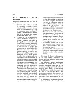 182
ACCOUNTANCY
6.1.1
Parties to a Bill of
Exchange
There are three parties to a bill of
exchange:
●
Drawer  is the maker of