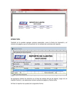 OTROS TIPS: 
También se le pueden agregar campos especiales, como la fecha de impresión y el 
número de página, que se encu