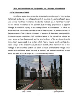 8 
 
Detail description of Each Equipments, Its Testing & Maintenance 
 
1) LIGHTNING ARRESTER 
 
Lightning arrester gi
