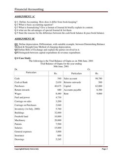 Financial Accounting 
 
Copyright@Amity University 
Page 2 
 
ASSIGNMENT ‘A’ 
 
Q 1. Define Accounting. How does it differ fr