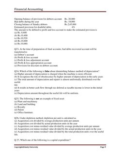 Financial Accounting 
 
Copyright@Amity University 
Page 8 
 
 
Opening balance of provision for debtors account   Rs. 20,000