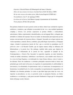 Espirales, Celia del Palacio (El Mimeógrafo del fauno, Culiacán) 
          Añicos de una sonata en mi mayor, Lavin