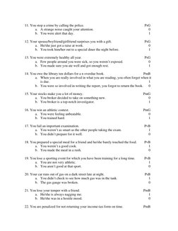 11. You stop a crime by calling the police. 
PsG 
a. A strange noise caught your attention. 
0 
b. You were alert that day.