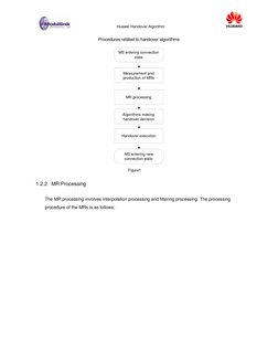 Huawei Handover Algorithm
Procedures related to handover algorithms
MS entering connection
state
Measurement and
production o
