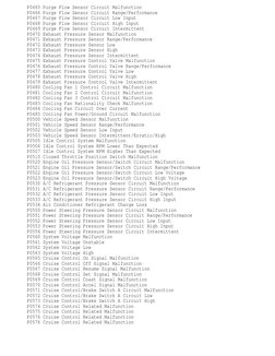 P0465 Purge Flow Sensor Circuit Malfunction
P0466 Purge Flow Sensor Circuit Range/Performance
P0467 Purge Flow Sensor Circuit