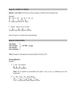 Regla 02: ANHELO Y DESEO 
 
Querer = (to) want (el TO solo se coloca cuando es inifinitov de otra manera no) 
 
Ejemplo: 
He
