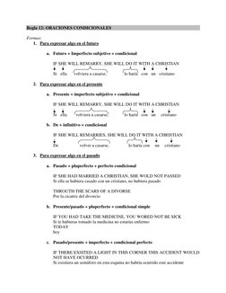 Regla 12: ORACIONES CONDICIONALES 
 
Formas: 
1. Para expresar algo en el futuro 
 
a. Futuro + Imperfecto subjetivo + condic