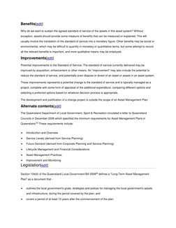 Benefits[edit] (http://en.wikipedia.org/w/index.php?title=Asset_Management_Plan&action=edit&section=11) (http://en.wikipedia.