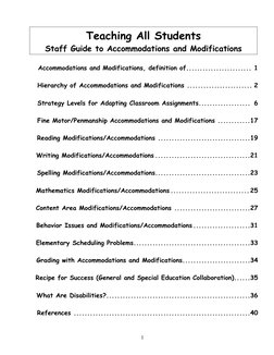 1 
 
Teaching All Students 
Staff Guide to Accommodations and Modifications  
 
Accommodations and Modifications, definitio