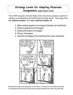 7 
Strategy Levels for Adapting Classroom 
Assignments (paper/pencil work) 
 
The START program at Grand Valley State Unive