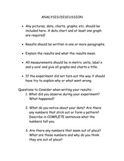 ANALYSIS/DISCUSSION 
 
• Any pictures, data, charts, graphs, etc. should be 
included here. A data chart and at least one gra