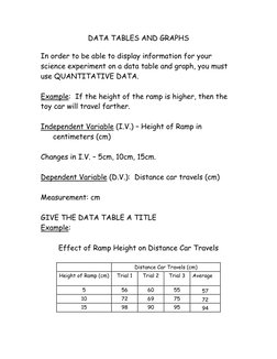 DATA TABLES AND GRAPHS 
 
In order to be able to display information for your 
science experiment on a data table and graph,