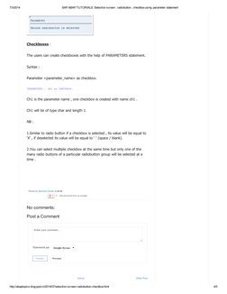 Checkbox Syntax Abap ABAP Selection Screen: Radio Buttons & Checkboxes | PDF | Parameter ...