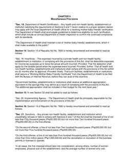 CHAPTER V 
Miscellaneous Provisions 
"Sec. 18. Department of Health Certification. - Any health and non-health facility, esta
