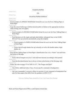 TALKING PAPER
(blank line)
ON
(blank line)
TALKING PAPER FORMAT
(blank line)
(blank line)
-  Good example of a SINGLE DASH bu