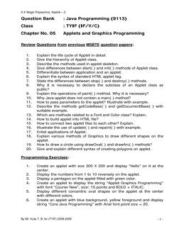 K K Wagh Polytechnic, Nashik – 3  
Question Bank 
: Java Programming (9113) 
Class 
 
 
: TYIF (IF/V/C) 
Chapter No. 05 
Appl