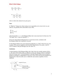 Miner’s Rule-Fatigue 
2 
 
 
Above is shown the solution for n cycles given. 
Note: 
1. “High-low” fatigue tests where testin