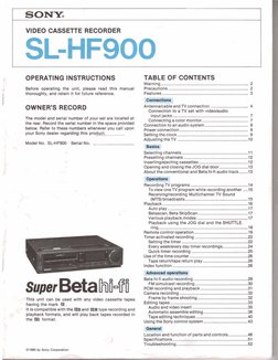 Sony SL HF-900 Owners Manual | PDF | Videocassette Recorder