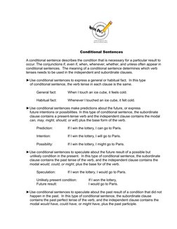 Conditional Sentences
A conditional sentence describes the condition that is necessary for a particular result to 
occur. The