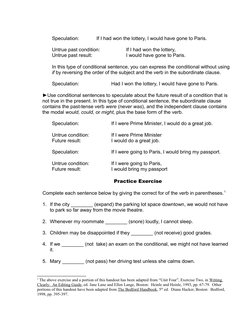 Speculation:
If I had won the lottery, I would have gone to Paris.
Untrue past condition:
If I had won the lottery,
Untrue pa