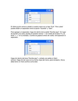 El último punto vamos a añadir a nuestro menú es un item "Exit". Pero usted 
puede añadir un separador entre la opción "Gua