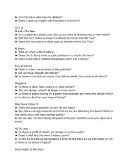 ► Is it the hero who has the debate?  
► Does it give us insight into the hero's emotions?  
 
ACT II  
Break Into Two  
► Is
