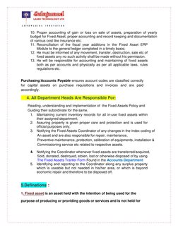 10. Proper accounting of gain or loss on sale of assets, preparation of yearly 
budget for Fixed Asset, proper accounting a