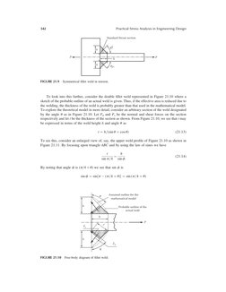 To look into this further, consider the double ﬁllet weld represented in Figure 21.10 where a
sketch of the probable outline
