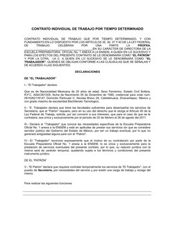 CONTRATO INDIVIDUAL DE TRABAJO POR TIEMPO DETERMINADO
CONTRATO  INDIVIDUAL  DE  TRABAJO  QUE  POR  TIEMPO  DETERMINADO,  Y  C