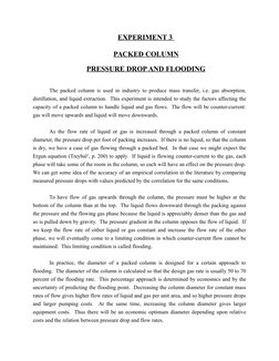 EXPERIMENT 3 
PACKED COLUMN
PRESSURE DROP AND FLOODING
The packed column is used in industry to produce mass transfer, i.e. g