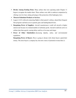 Group 3 : JetBlue Airways Corporation-2009 Case Analysis 
 
10 
 Rivalry Among Existing Firms. Many airlines that were opera