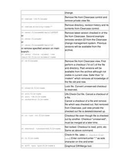 change.
ct rmelem -rm filename
Remove file from Clearcase control and 
remove private view file.
ct rmelem directory-name/*
R