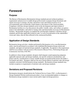 Foreword 
 
Purpose 
 
The Bureau of Reclamation (Reclamation) design standards present technical guidance, 
requirements