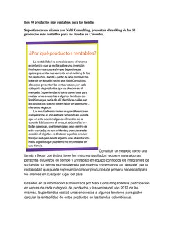 Los 50 productos más rentables para las tiendas 
Supertiendas en alianza con Nabi Consulting, presentan el ranking de los 50