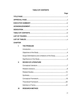 vii 
 
TABLE OF CONTENTS 
Page 
TITLE PAGE………………………………………………………………….……….....i 
APPROVAL PAGE……………………………………………………………………...ii