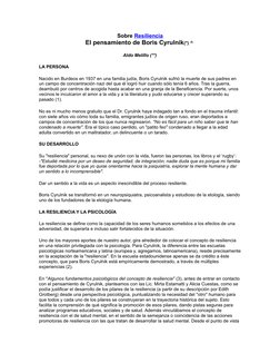 Sobre Resiliencia (http://www.redsistemica.com.ar/cyrulnik.htm)
El pensamiento de Boris Cyrulnik(*) (I) 
Aldo Melillo (**)
LA
