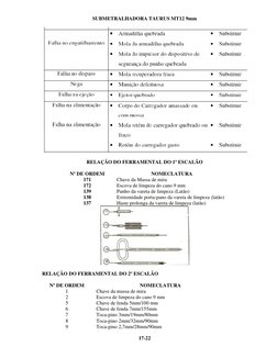 SUBMETRALHADORA TAURUS MT12 9mm  
17-22   
RELAÇÃO DO FERRAMENTAL DO 1º ESCALÃO  
Nº DE ORDEM 
NOMECLATURA 
171 
Chave da Mas