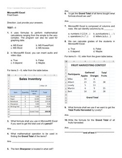 file:\\arenmroferos\excel\finalexam\2014
Microsoft® Excel
Final Exam
Direction: Just provide your answers.
TEST – I 
1.
It  u