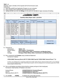 TEST – II 
Direction: Type in all data on the required cell for the formula to work.
Instructions:
1.
Open Microsoft® Excel A