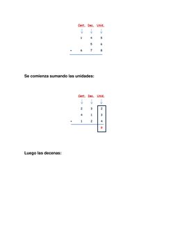  
 
Se comienza sumando las unidades: 
  
 
  
Luego las decenas: 
  
